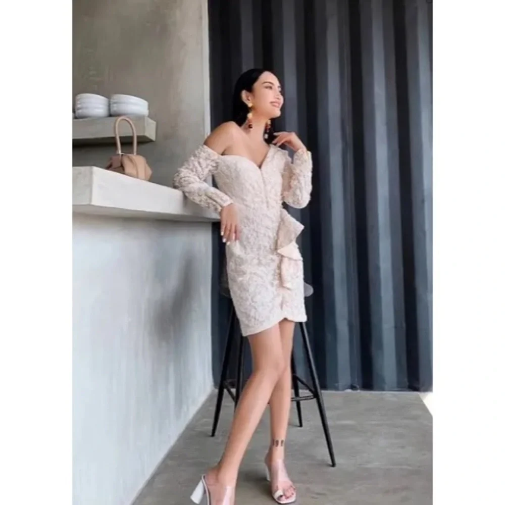 Nwt Self-Portrait Sequin Ruffle Mini Dress Ivory - Picture 14 of 15